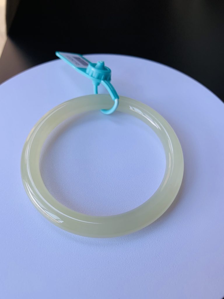 【新货-HB3500】57圈青海料晴水绿冰晴和田玉细圆条手镯 Hetian Jade Bangle Size 57
