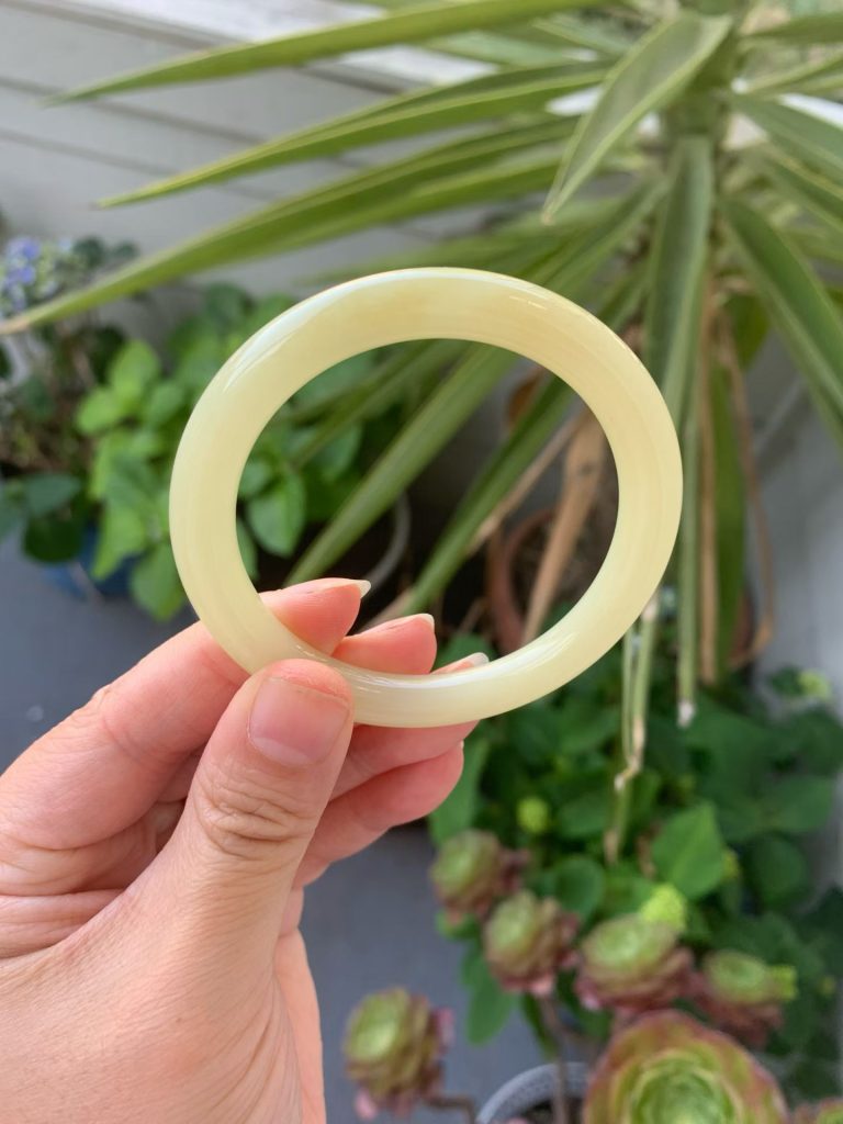 【闲置E907】51.8圈和田玉黄口圆条手镯 Hetian Jade Bangle Size 51.8