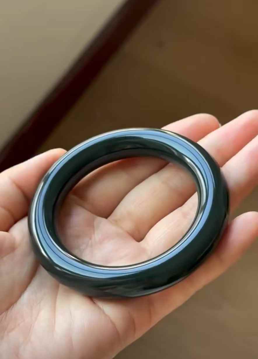 【闲置E902】52.8圈黑青羊脂玉手镯 Hetian Jade Bangle Size 52.8 - Image 3