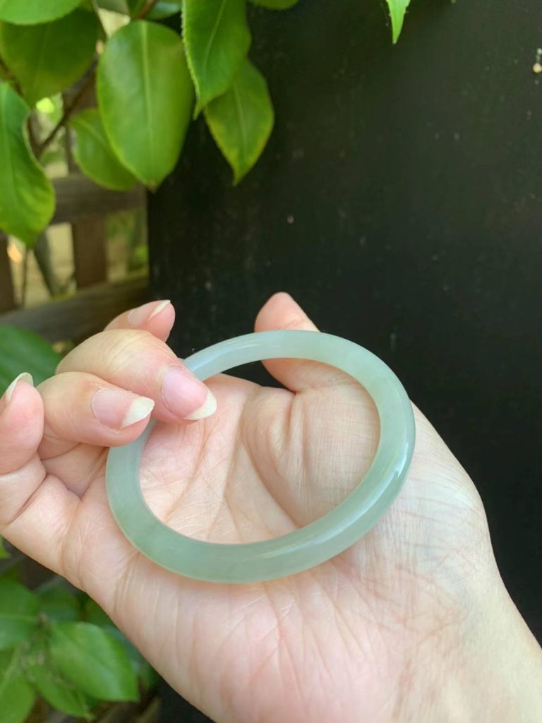 【闲置D142】52.5圈冰胶淡绿冰清种水翡翠小圆条 Jadeite Bangle Size 52.5