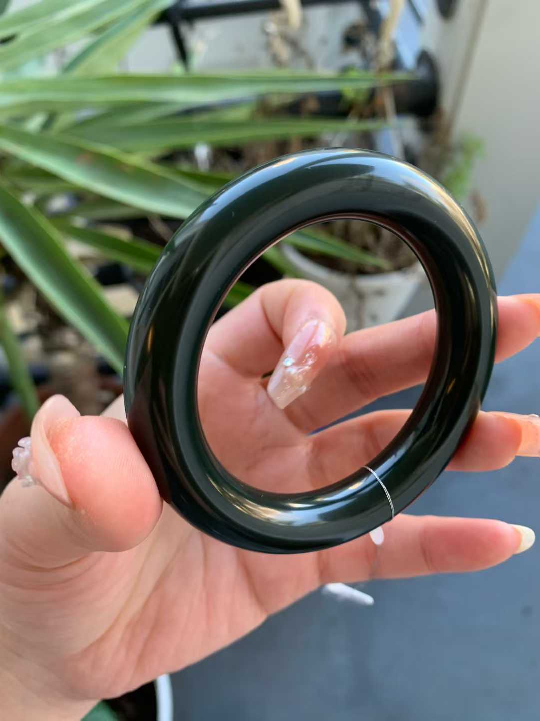 【闲置E902】52.8圈黑青羊脂玉手镯 Hetian Jade Bangle Size 52.8 - Image 6