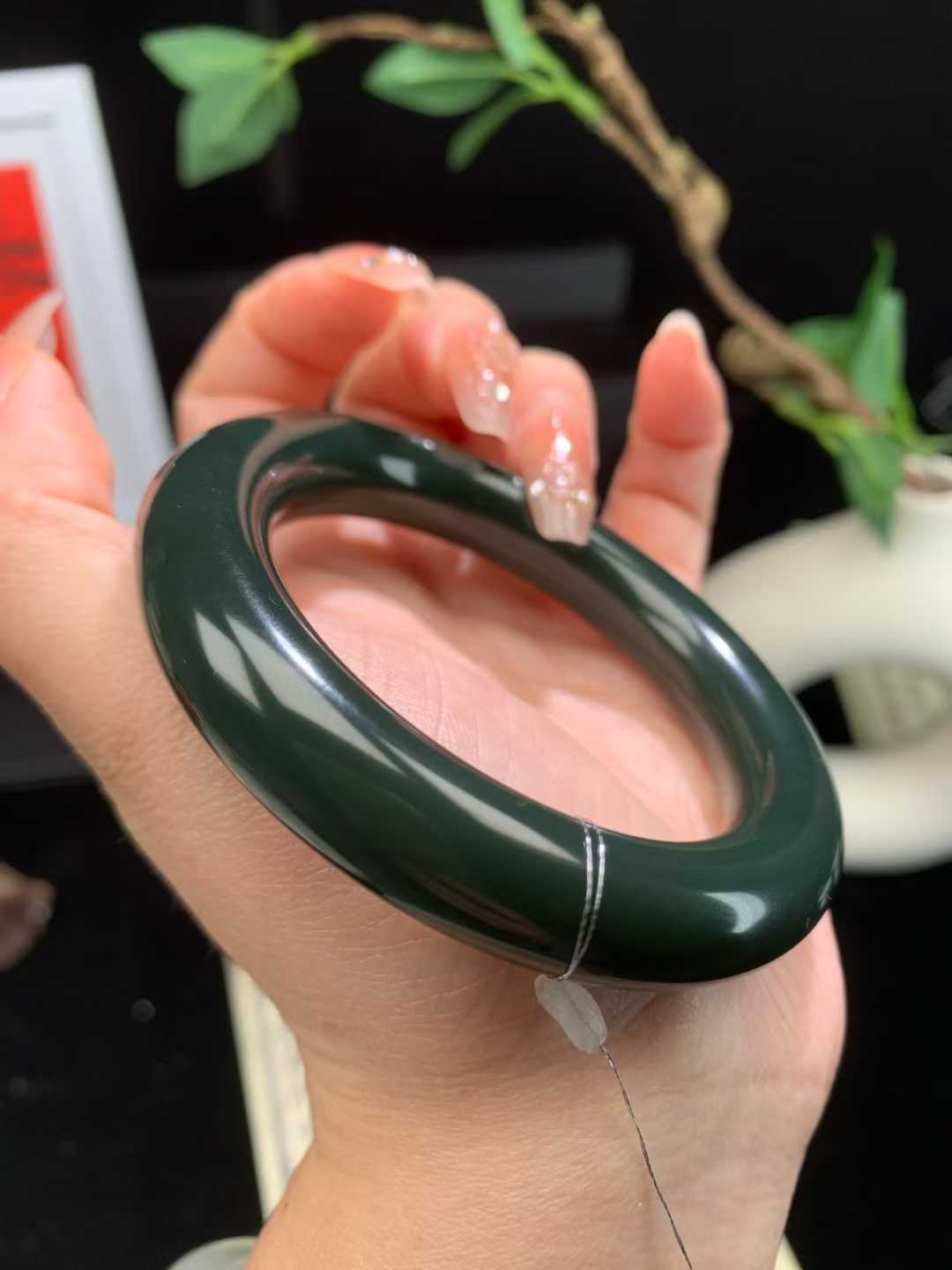 【闲置E902】52.8圈黑青羊脂玉手镯 Hetian Jade Bangle Size 52.8 - Image 8