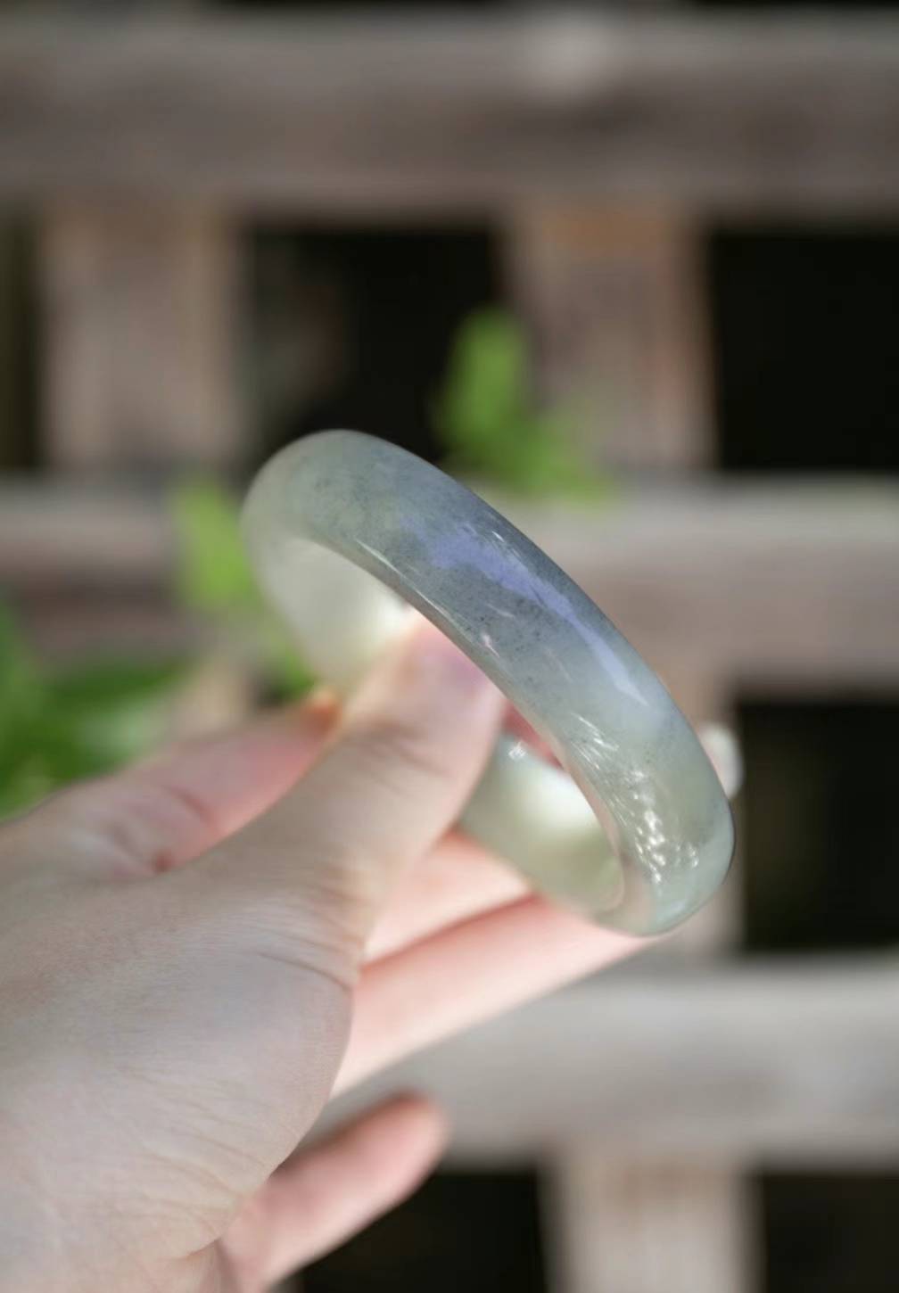 【新货】56.1圈和田籽料藕粉三色水草沁平安镯 Hetian Jade Bangle Size 56.1
